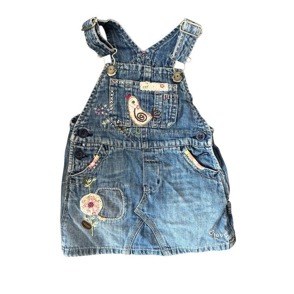 Baby Gap Embroidered Skirtall Baby Dress 12-18 Y2K Denim Jumper Spring